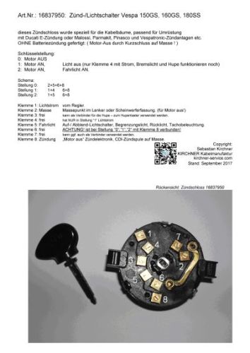 Zünd-/Lichtschalter Vespa 150GS, 162GS, 180SS : 16837950